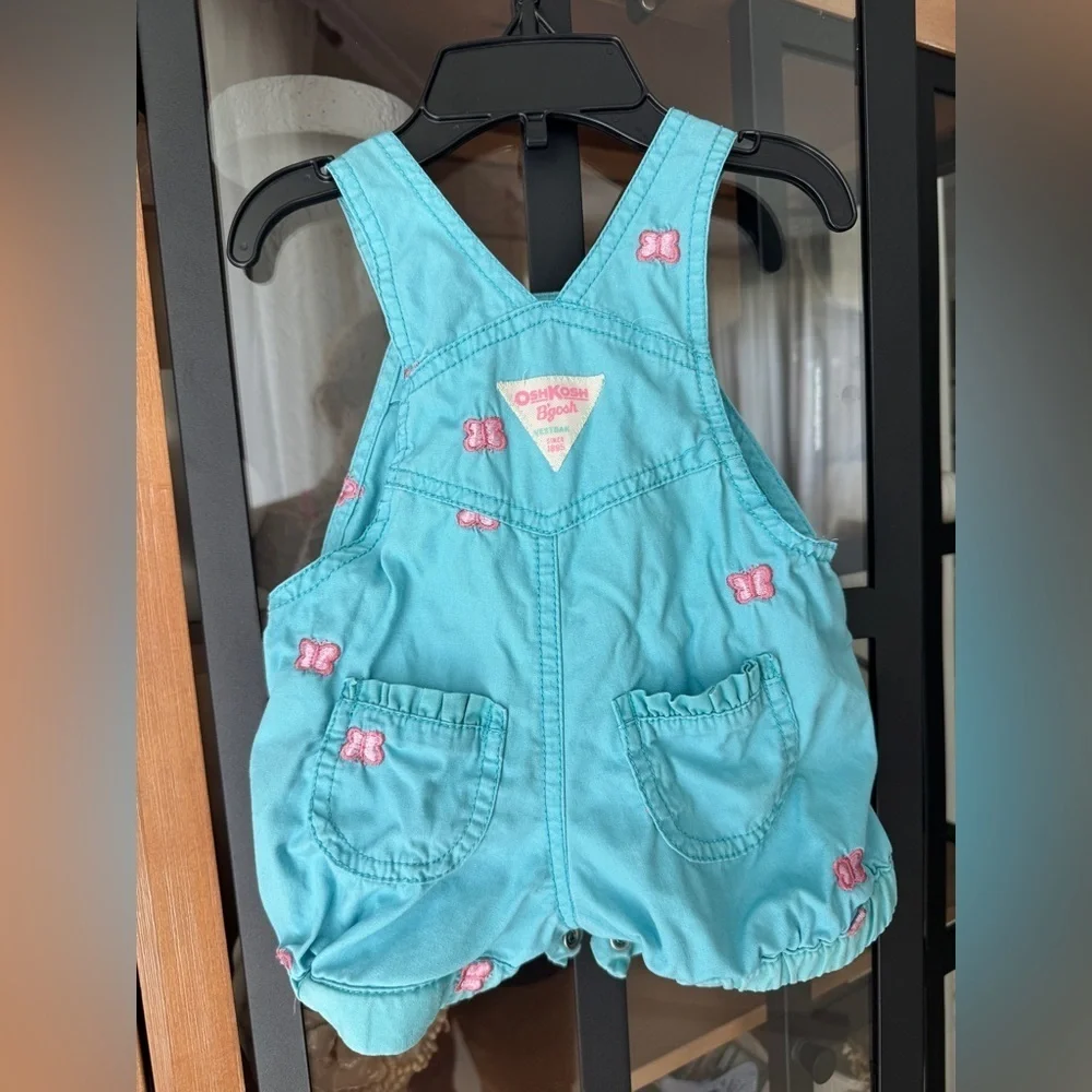 Vintage Oshkosh B’Gosh embroidered overalls baby girl butterflies bubble romper